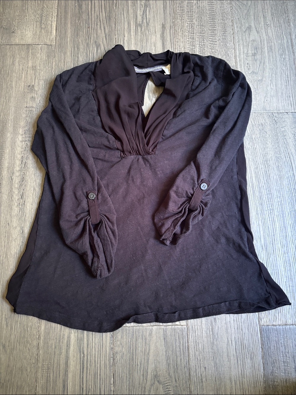 Deletta | 100% Cotton Black V-Neck Quarter Sleeve Blouse Size XS